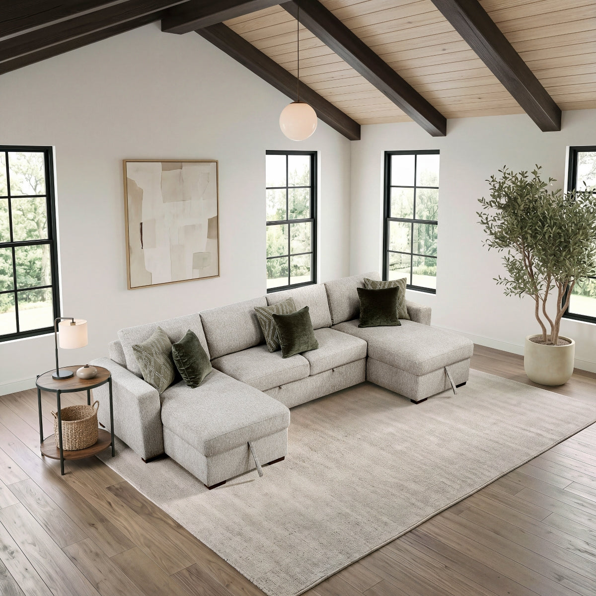 Isla 3-Piece Sectional with Reversible Chaises, Pull-out Bed and Hidden Storage, Click Motion Back