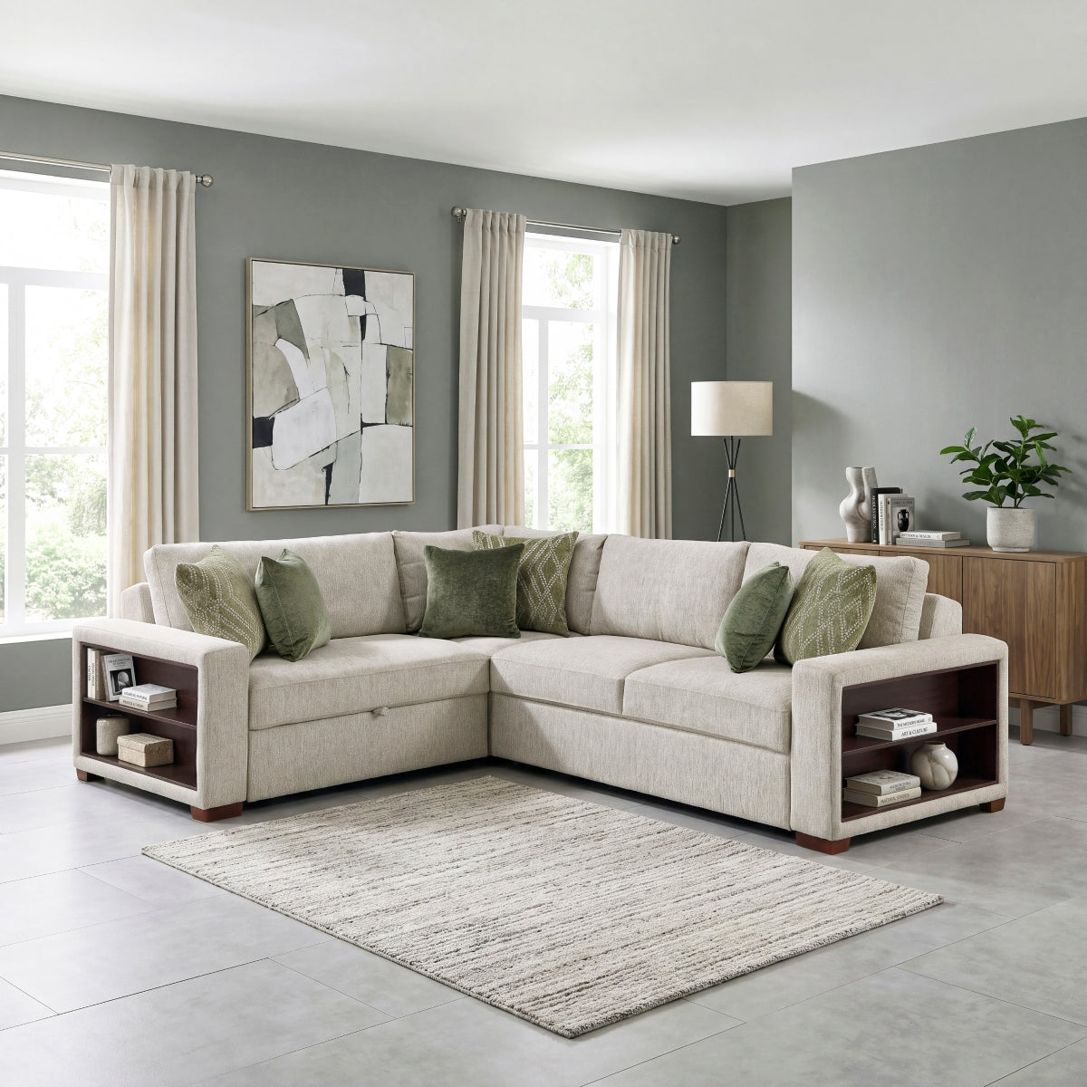 Isla 3-Piece Sectional with Pull-out Bed and Click Motion Back
