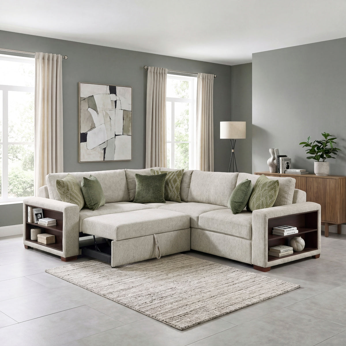 Isla 3-Piece Sectional with Pull-out Bed and Click Motion Back