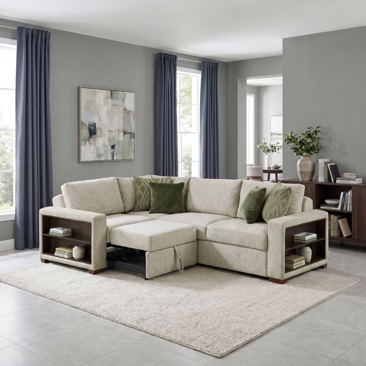 Isla 3-Piece Sectional with Pull-out Bed and Click Motion Back