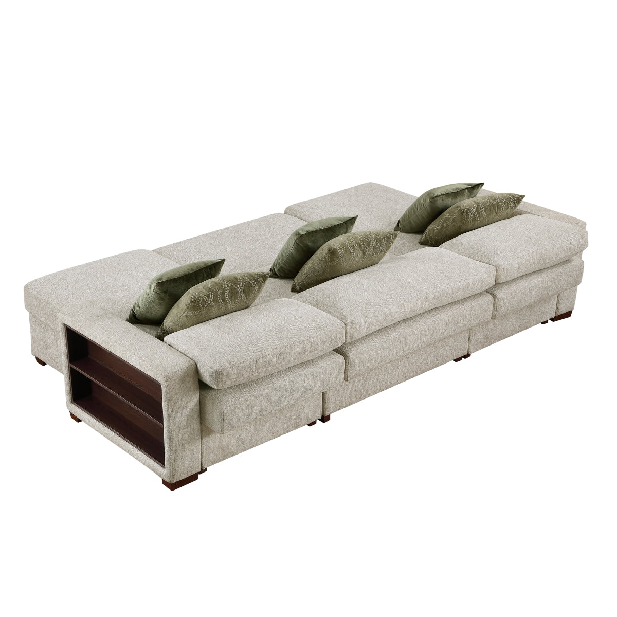 Isla 3-Piece Sectional with Two Reversible Chaises, Pull-out Bed, Hidden Storage, Click Motion Back and Two Arms with Shelves and Charging Ports