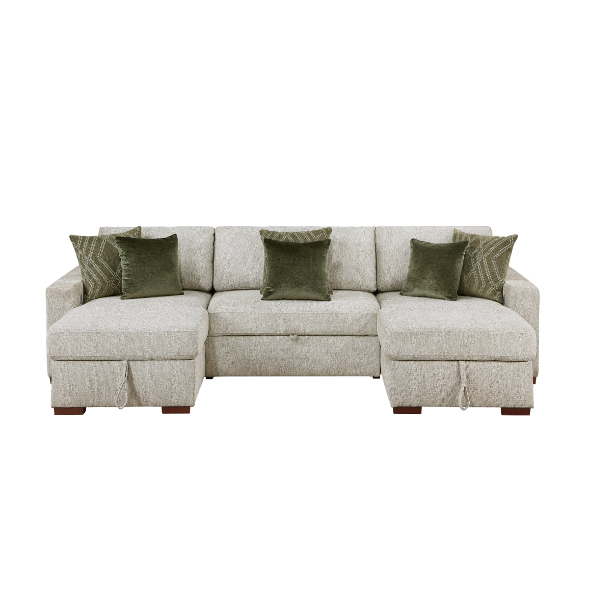 Isla 3-Piece Sectional with Two Reversible Chaises, Pull-out Bed, Hidden Storage, Click Motion Back and Two Arms with Shelves and Charging Ports