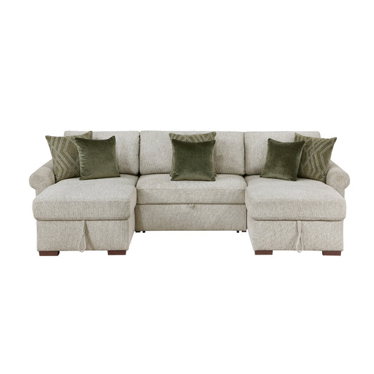 Isla 3-Piece Sectional with Two Reversible Chaises, Pull-out Bed, Hidden Storage, Click Motion Back and Two Roll Arms