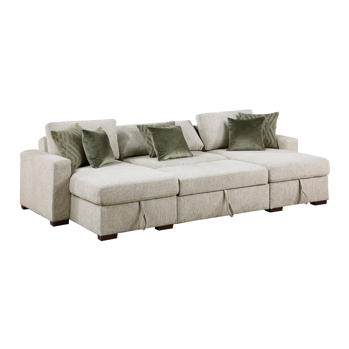 Isla 3-Piece Sectional with Two Reversible Chaises, Pull-out Bed, Hidden Storage, Click Motion Back and Two Track Arms