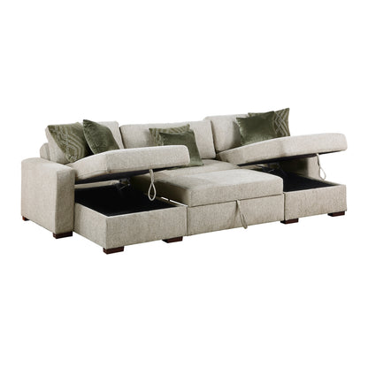 Isla 3-Piece Sectional with Two Reversible Chaises, Pull-out Bed, Hidden Storage, Click Motion Back and Two Track Arms
