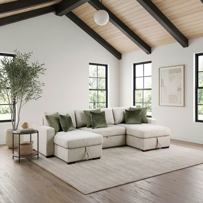 Isla 3-Piece Sectional with Two Reversible Chaises, Pull-out Bed, Hidden Storage, Click Motion Back and Two Track Arms