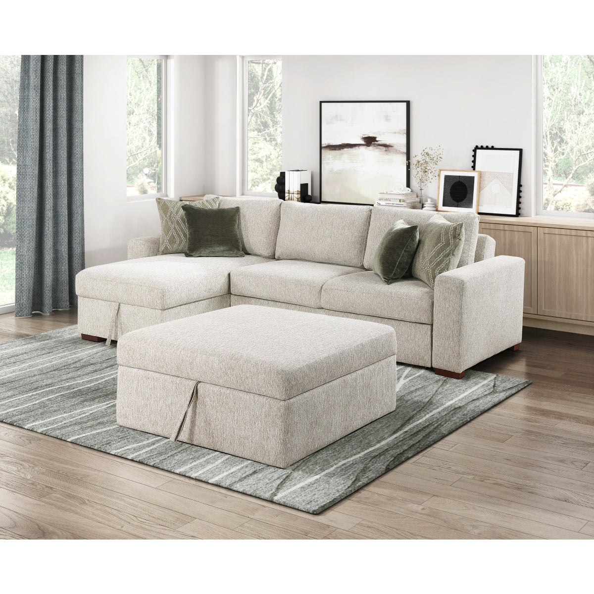 Isla 3-Piece Sectional with Convertible and Reversible Chaise, Hidden Storage, Click Motion Back and Ottoman