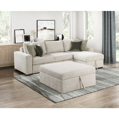 Isla 3-Piece Sectional with Reversible Chaise, Pull-out Bed, Hidden Storage and Ottoman, Click Motion Back