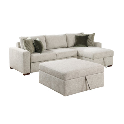 Isla 3-Piece Sectional with Reversible Chaise, Pull-out Bed, Hidden Storage and Ottoman, Click Motion Back