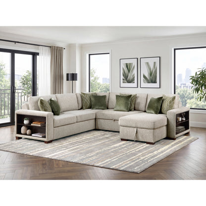 Isla 4-Piece Sectional with Reversible Chaise, Pull-out Bed, Hidden Storage and Click Motion Back