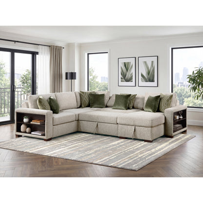 Isla 4-Piece Sectional with Reversible Chaise, Pull-out Bed, Hidden Storage and Click Motion Back