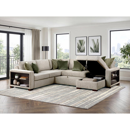 Isla 4-Piece Sectional with Reversible Chaise, Pull-out Bed, Hidden Storage and Click Motion Back
