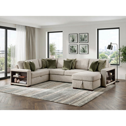 Isla 4-Piece Sectional with Reversible Chaise, Pull-out Bed, Hidden Storage and Click Motion Back