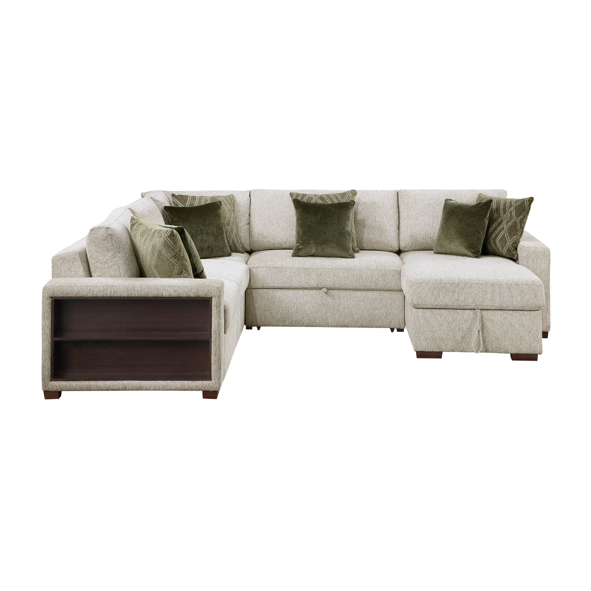Isla 4-Piece Sectional with Reversible Chaise, Pull-out Bed, Hidden Storage and Click Motion Back
