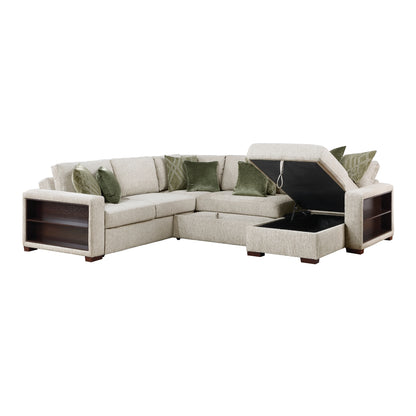 Isla 4-Piece Sectional with Reversible Chaise, Pull-out Bed, Hidden Storage and Click Motion Back