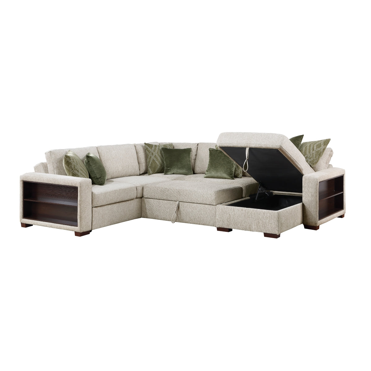 Isla 4-Piece Sectional with Reversible Chaise, Pull-out Bed, Hidden Storage and Click Motion Back