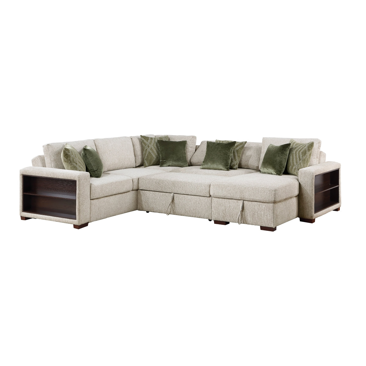 Isla 4-Piece Sectional with Reversible Chaise, Pull-out Bed, Hidden Storage and Click Motion Back