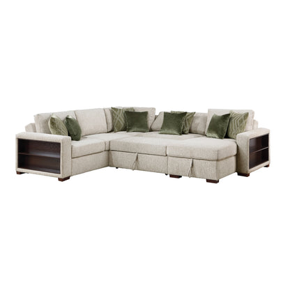 Isla 4-Piece Sectional with Reversible Chaise, Pull-out Bed, Hidden Storage and Click Motion Back