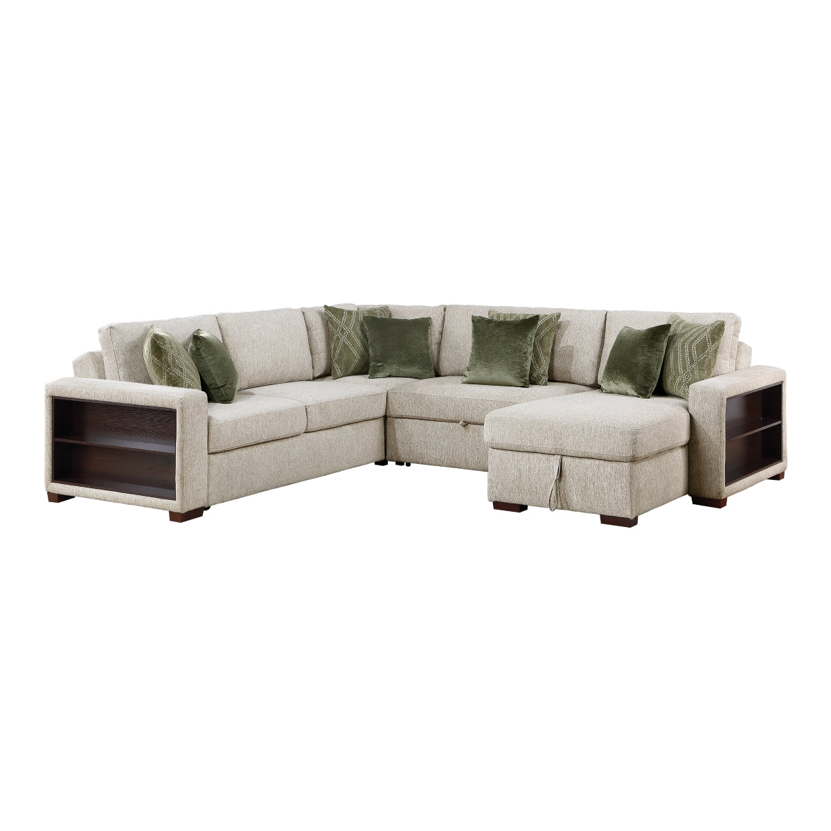 Isla 4-Piece Sectional with Reversible Chaise, Pull-out Bed, Hidden Storage and Click Motion Back