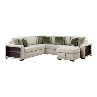 Isla 4-Piece Sectional with Reversible Chaise, Pull-out Bed, Hidden Storage and Click Motion Back
