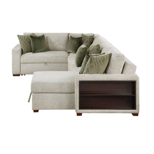 Isla 4-Piece Sectional with Reversible Chaise, Pull-out Bed, Hidden Storage and Click Motion Back