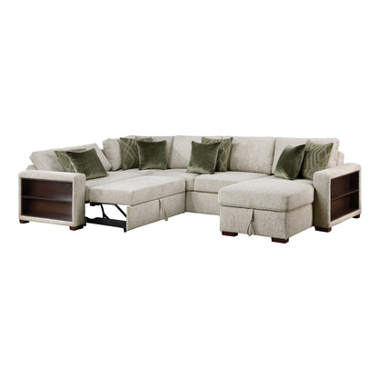 Isla 4-Piece Sectional with Reversible Chaise, Pull-out Bed, Hidden Storage and Click Motion Back