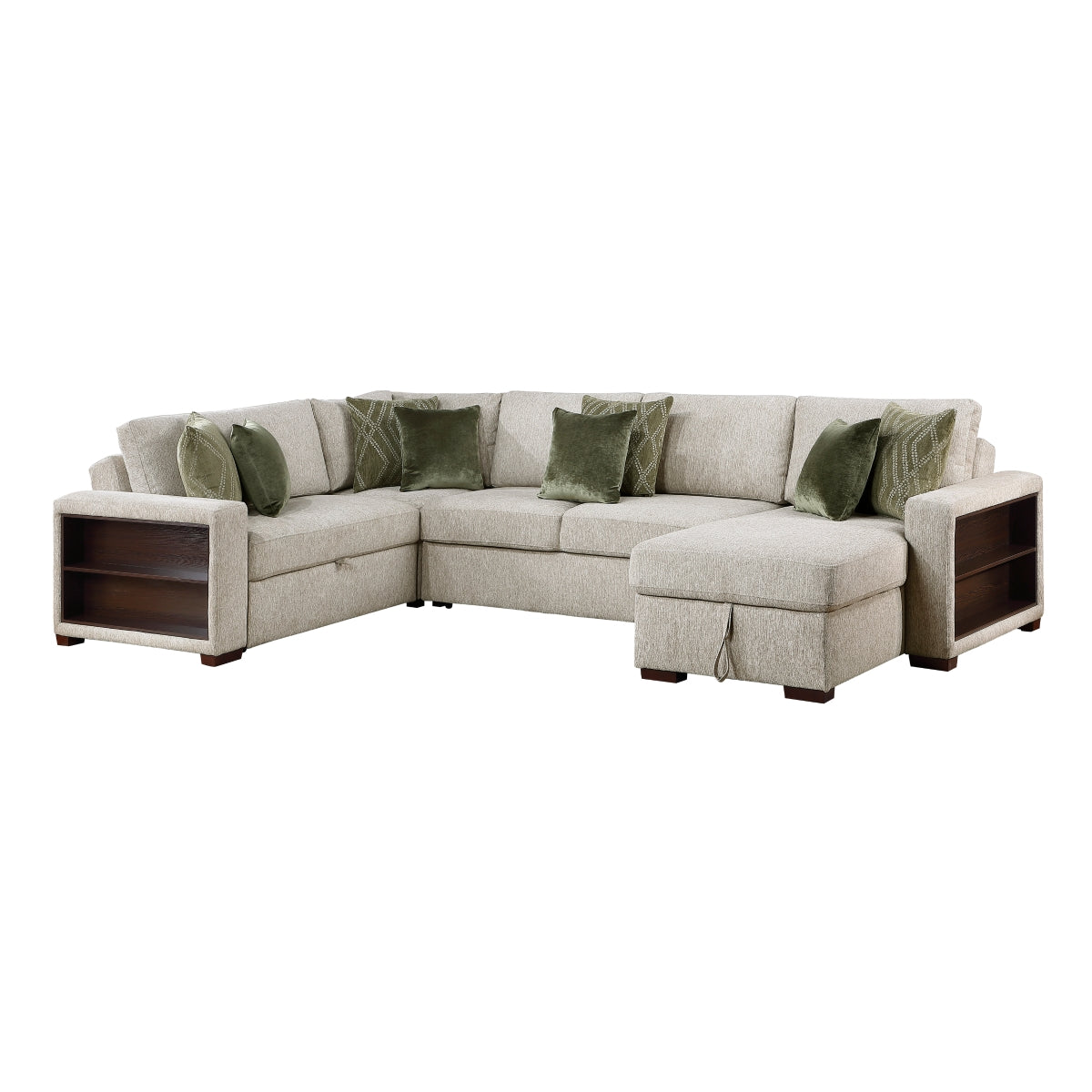 Isla 4-Piece Sectional with Reversible Chaise, Pull-out Bed, Hidden Storage and Click Motion Back
