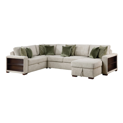 Isla 4-Piece Sectional with Reversible Chaise, Pull-out Bed, Hidden Storage and Click Motion Back