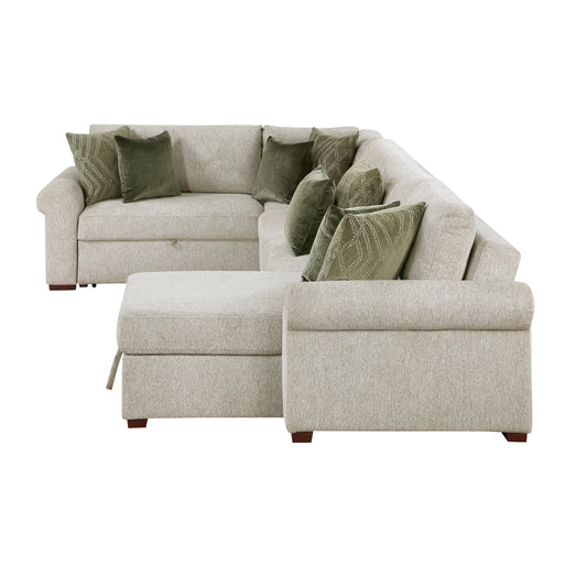 Isla 4-Piece Sectional with Reversible Chaise, Pull-out Bed, Hidden Storage and Click Motion Back