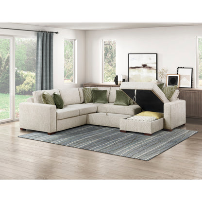 Isla 4-Piece Sectional with Reversible Chaise, Pull-out Bed, Hidden Storage and Click Motion Back