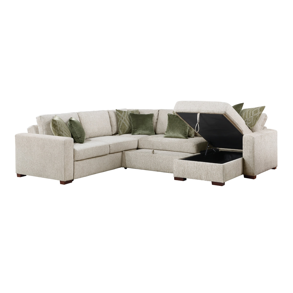 Isla 4-Piece Sectional with Reversible Chaise, Pull-out Bed, Hidden Storage and Click Motion Back