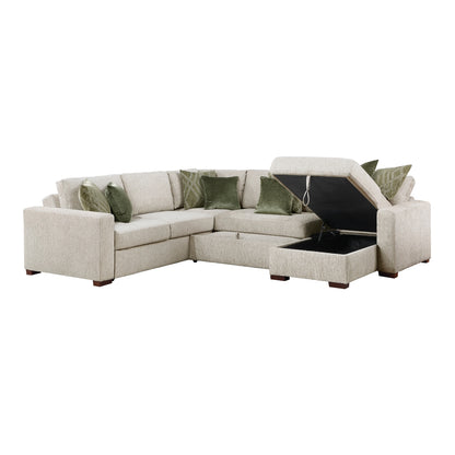 Isla 4-Piece Sectional with Reversible Chaise, Pull-out Bed, Hidden Storage and Click Motion Back
