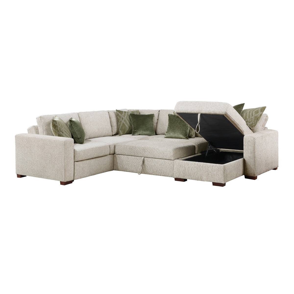 Isla 4-Piece Sectional with Reversible Chaise, Pull-out Bed, Hidden Storage and Click Motion Back