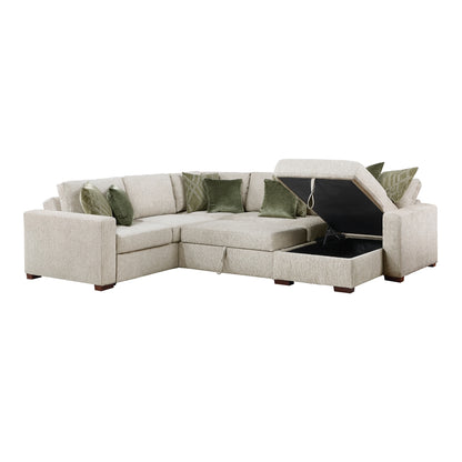 Isla 4-Piece Sectional with Reversible Chaise, Pull-out Bed, Hidden Storage and Click Motion Back