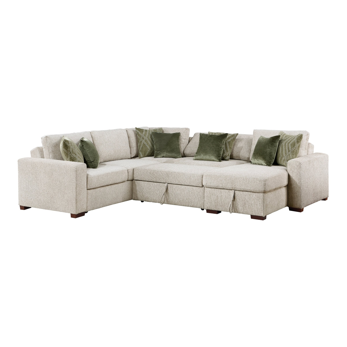 Isla 4-Piece Sectional with Reversible Chaise, Pull-out Bed, Hidden Storage and Click Motion Back