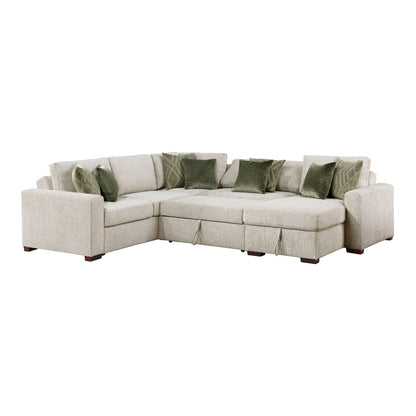 Isla 4-Piece Sectional with Reversible Chaise, Pull-out Bed, Hidden Storage and Click Motion Back