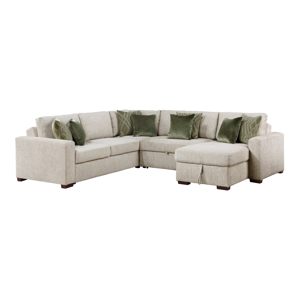 Isla 4-Piece Sectional with Reversible Chaise, Pull-out Bed, Hidden Storage and Click Motion Back