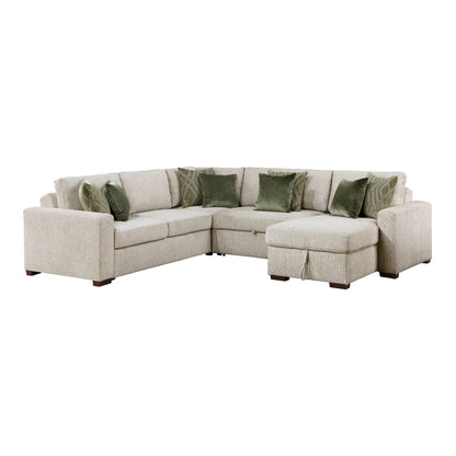 Isla 4-Piece Sectional with Reversible Chaise, Pull-out Bed, Hidden Storage and Click Motion Back