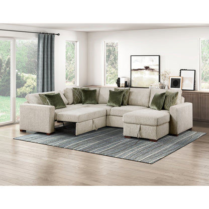 Isla 4-Piece Sectional with Reversible Chaise, Pull-out Bed, Hidden Storage and Click Motion Back