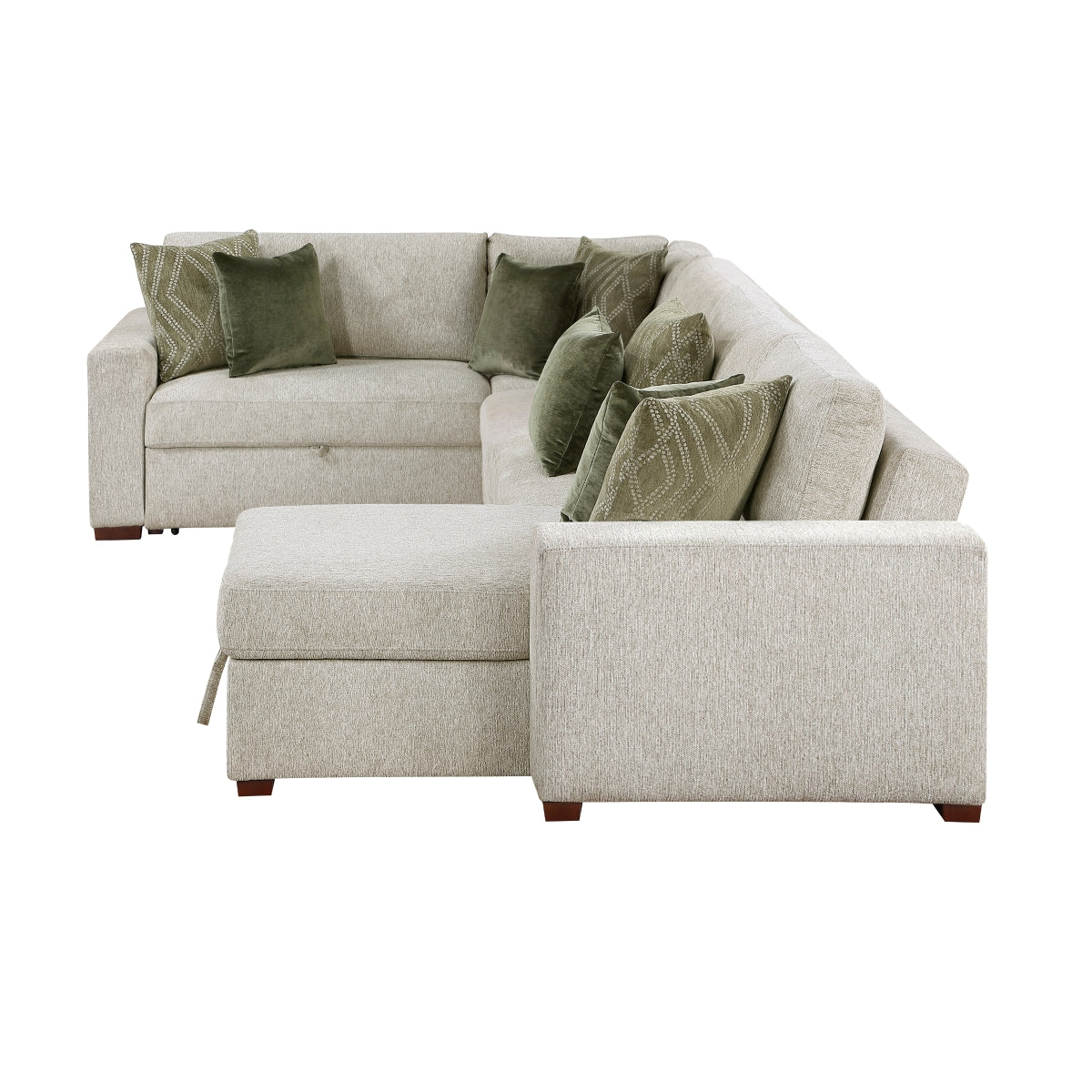 Isla 4-Piece Sectional with Reversible Chaise, Pull-out Bed, Hidden Storage and Click Motion Back