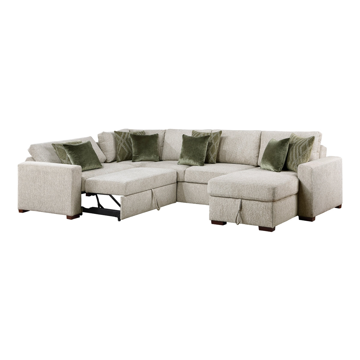 Isla 4-Piece Sectional with Reversible Chaise, Pull-out Bed, Hidden Storage and Click Motion Back