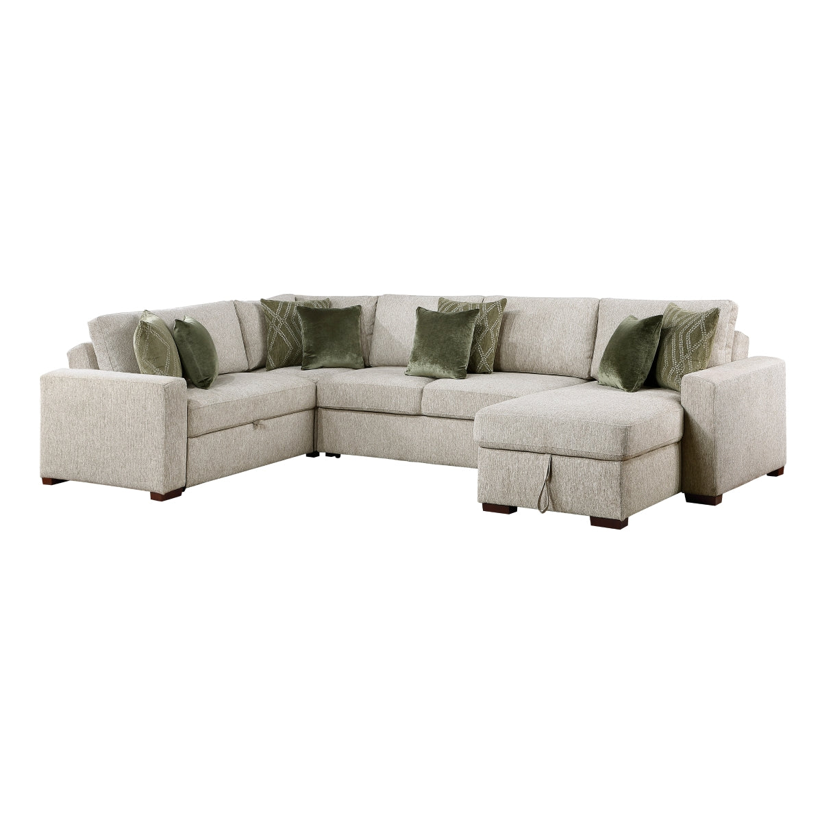 Isla 4-Piece Sectional with Reversible Chaise, Pull-out Bed, Hidden Storage and Click Motion Back