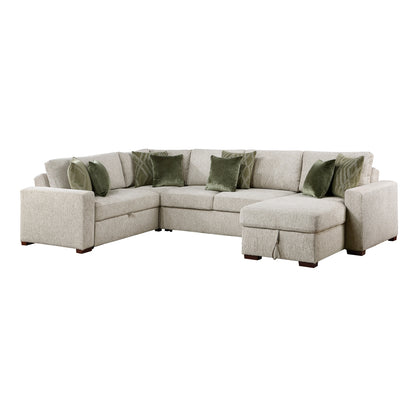Isla 4-Piece Sectional with Reversible Chaise, Pull-out Bed, Hidden Storage and Click Motion Back