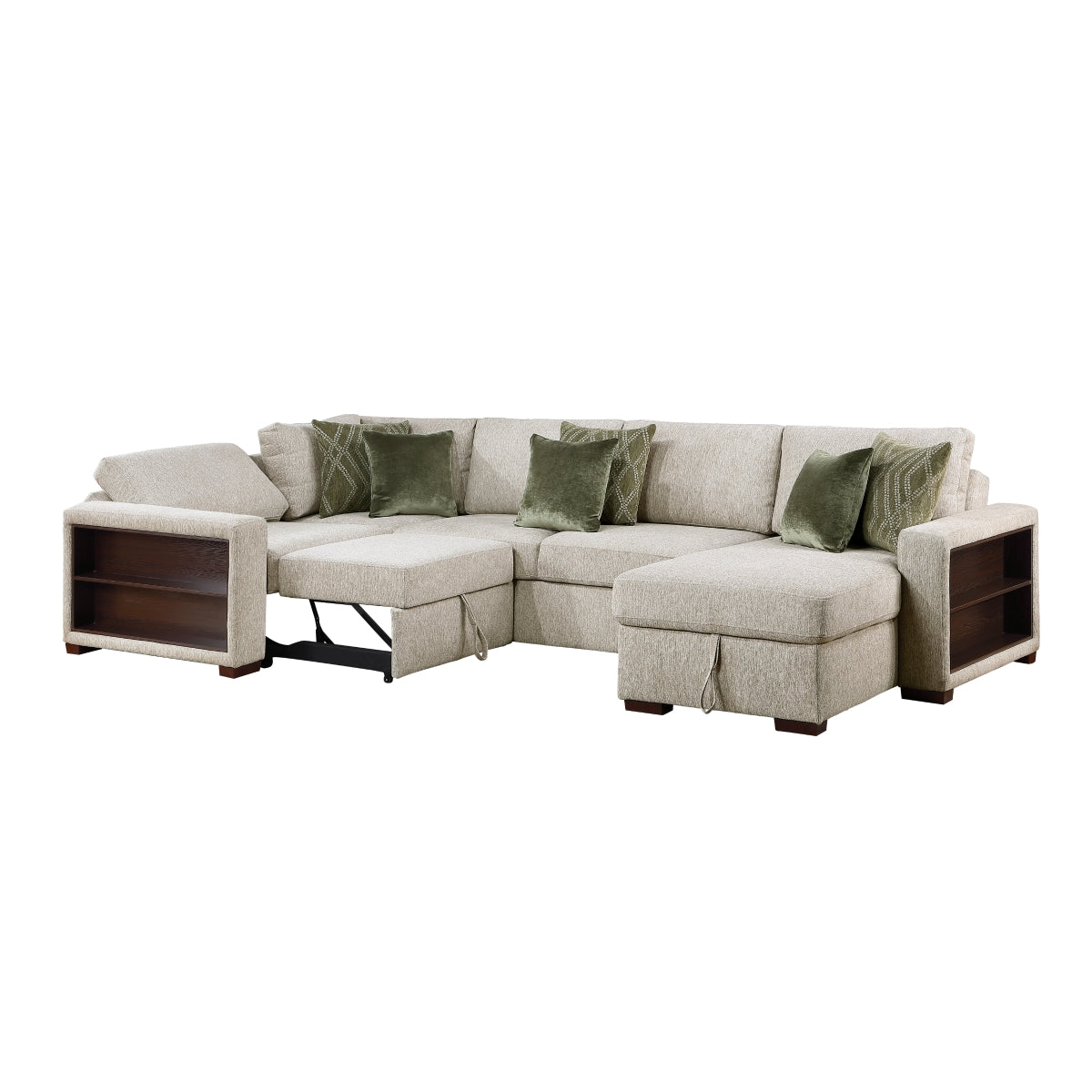 Isla 4-Piece Sectional with Reversible Chaise, Pull-out Bed, Hidden Storage and Click Motion Back