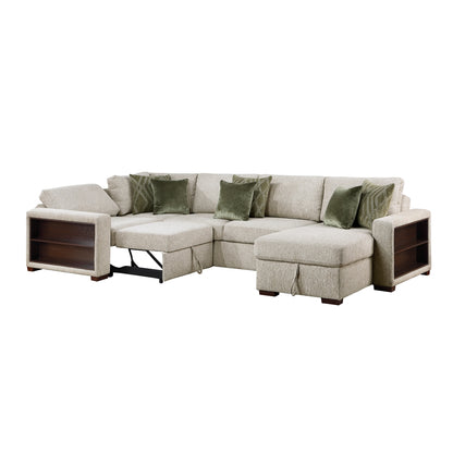 Isla 4-Piece Sectional with Reversible Chaise, Pull-out Bed, Hidden Storage and Click Motion Back