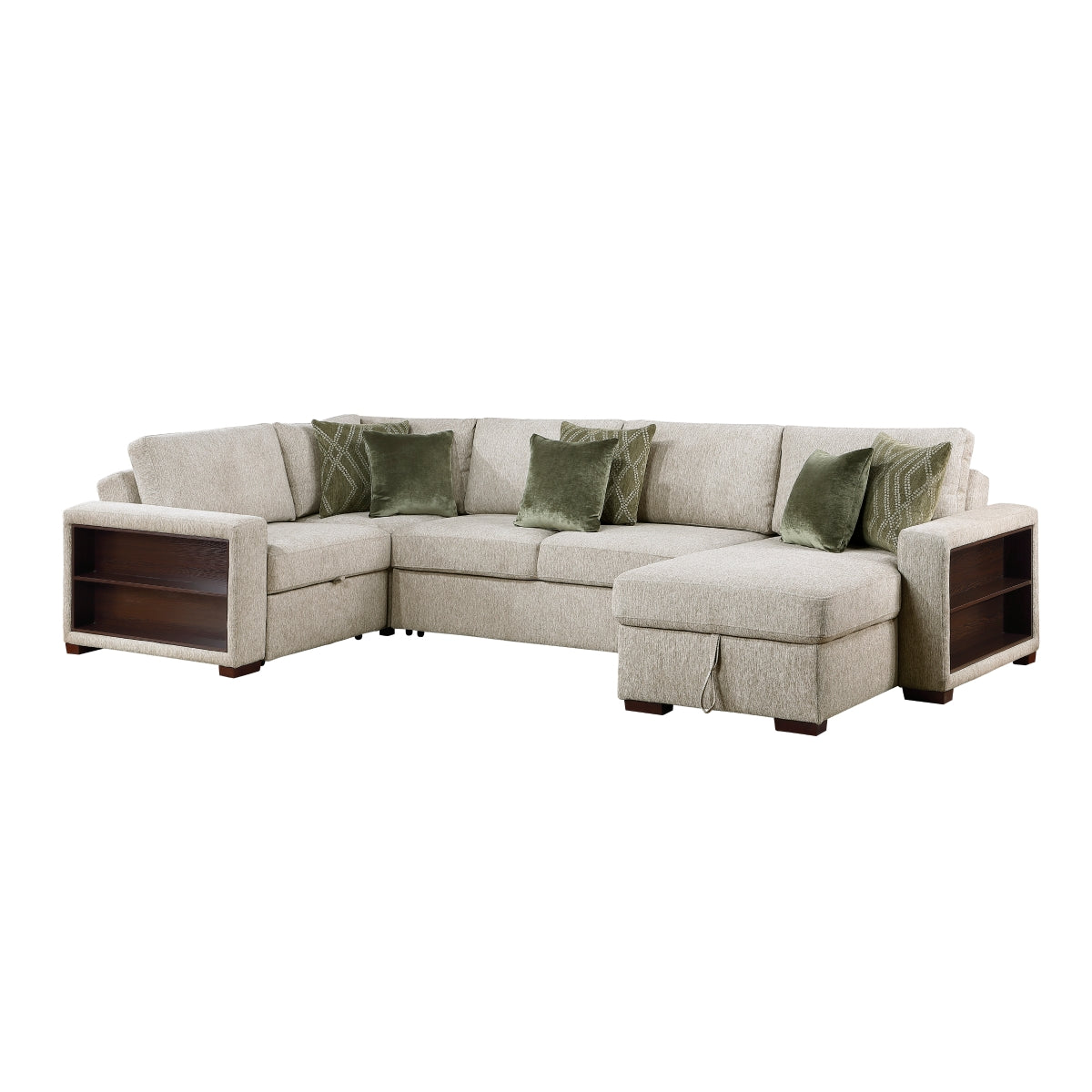 Isla 4-Piece Sectional with Reversible Chaise, Pull-out Bed, Hidden Storage and Click Motion Back