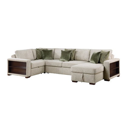 Isla 4-Piece Sectional with Reversible Chaise, Pull-out Bed, Hidden Storage and Click Motion Back