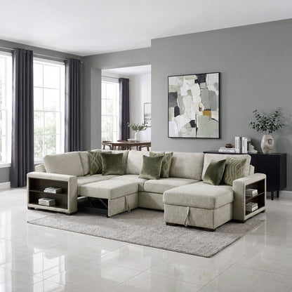 Isla 4-Piece Sectional with Reversible Chaise, Pull-out Bed, Hidden Storage and Click Motion Back