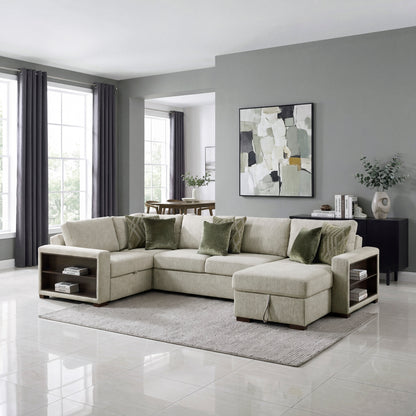 Isla 4-Piece Sectional with Reversible Chaise, Pull-out Bed, Hidden Storage and Click Motion Back