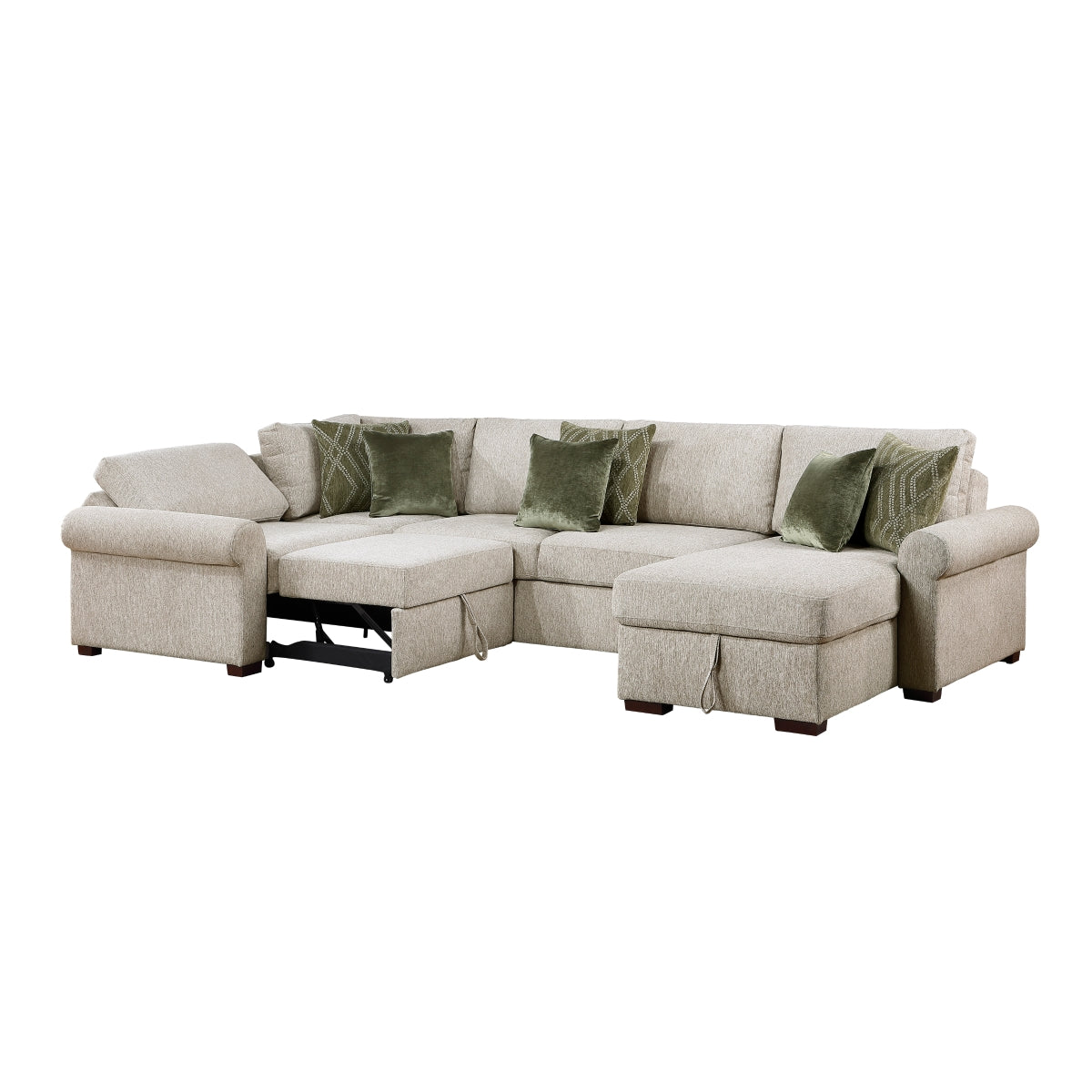 Isla 4-Piece Sectional with Reversible Chaise, Pull-out Bed, Hidden Storage and Click Motion Back